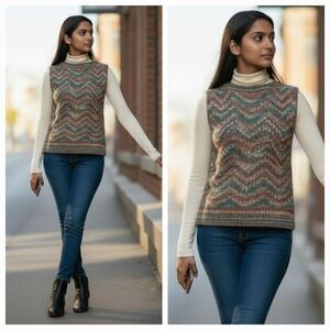 Vintage Handmade Crochet Knit Boatneck Open Side Sweater Vest Size Small